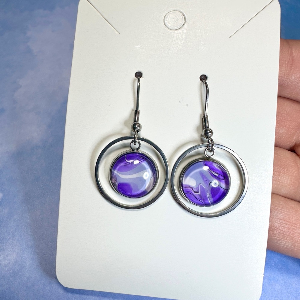 Handmade Acrylic Pour Silver Dangle Earrings Various Designs
